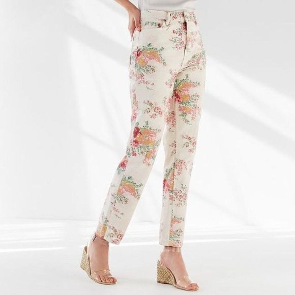 BDG Urban Outfitters Floral High Rise Mom Jeans 29 White Straight Leg
